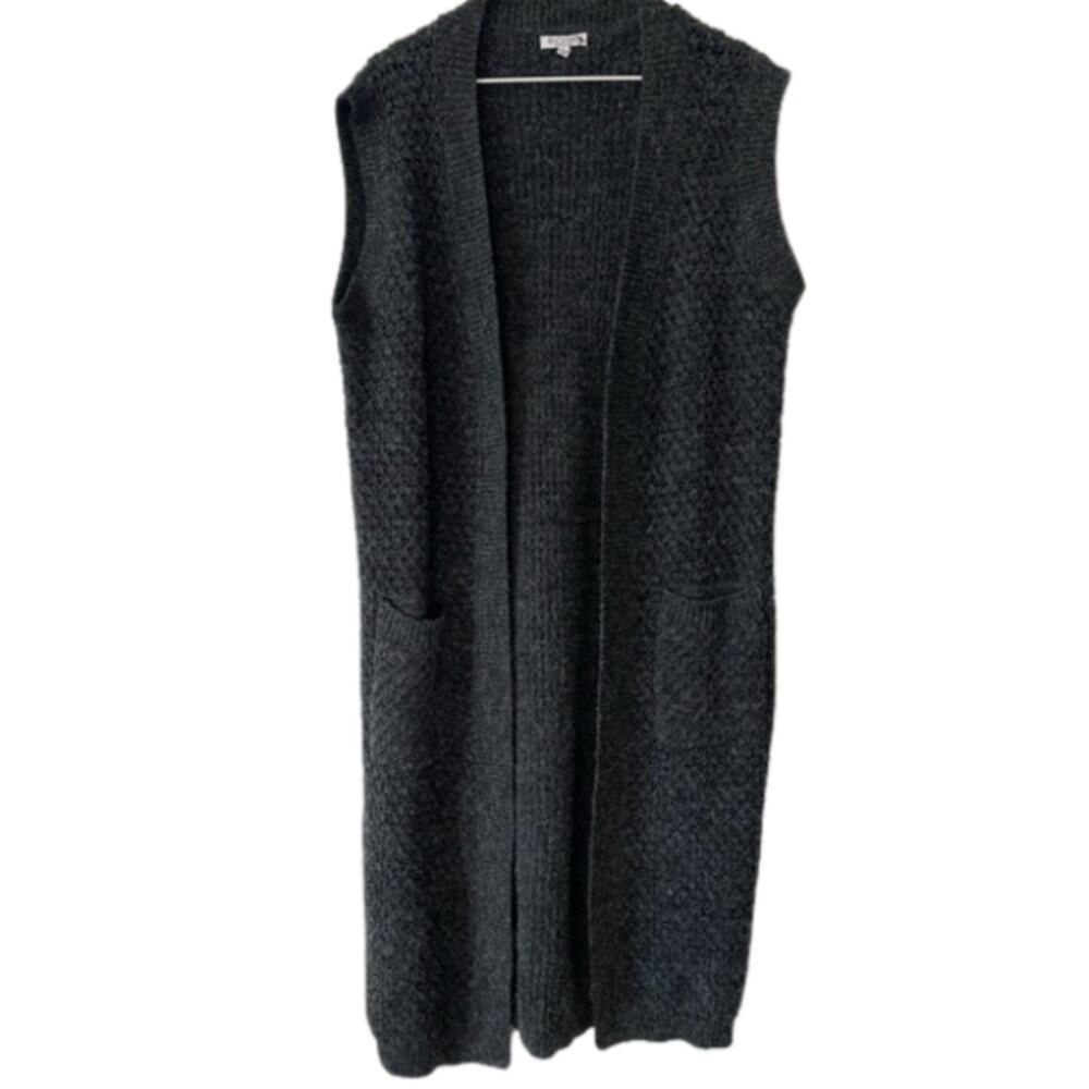 Baciano Women's L Whimsigoth Sleeveless Longline Waffle Knit‎ Gray Sweater Vest